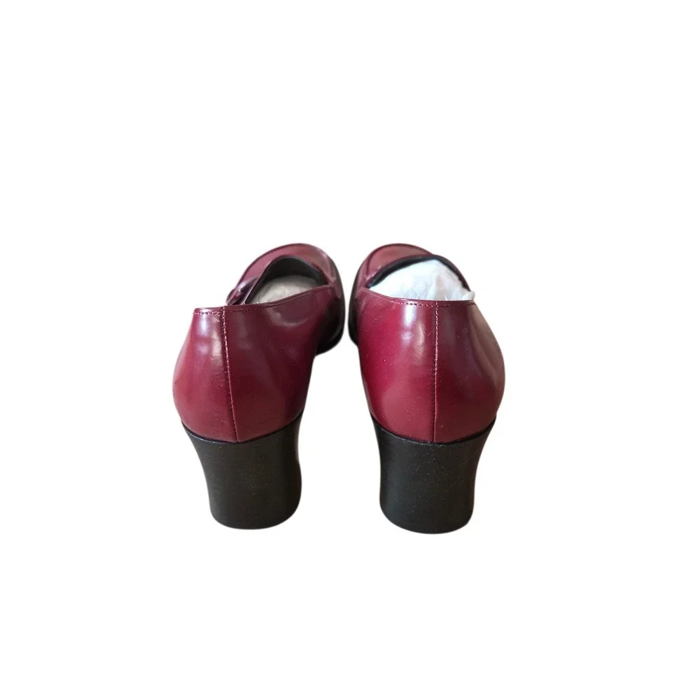 Via‎ Spiga Red Leather Horsebit Loafers Women's 7.5 Block Heel Made in Italy